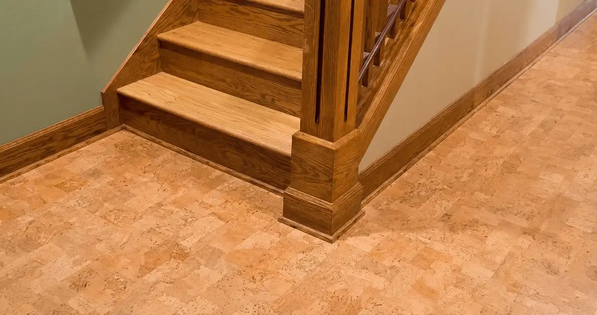 End of a staircase with cork flooring in Duluth, MN